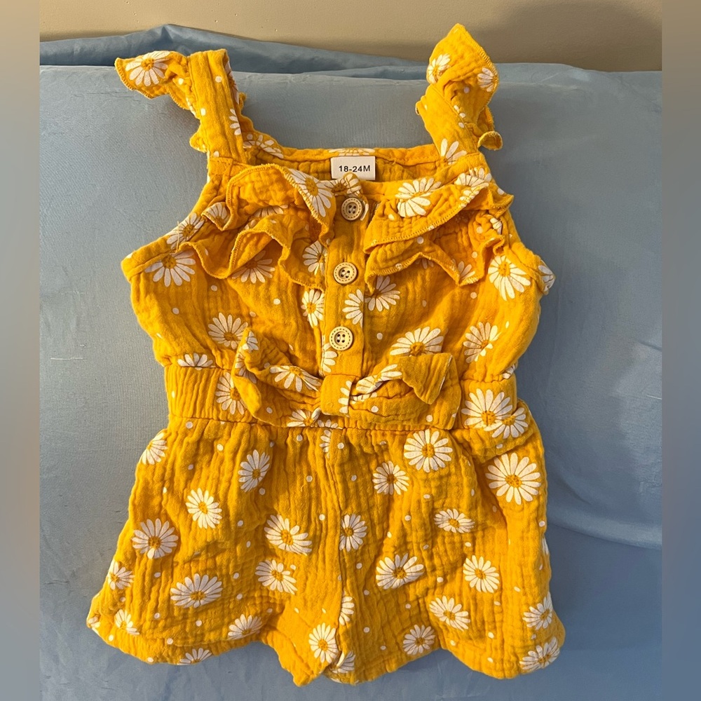 Mustard yellow color flower romper